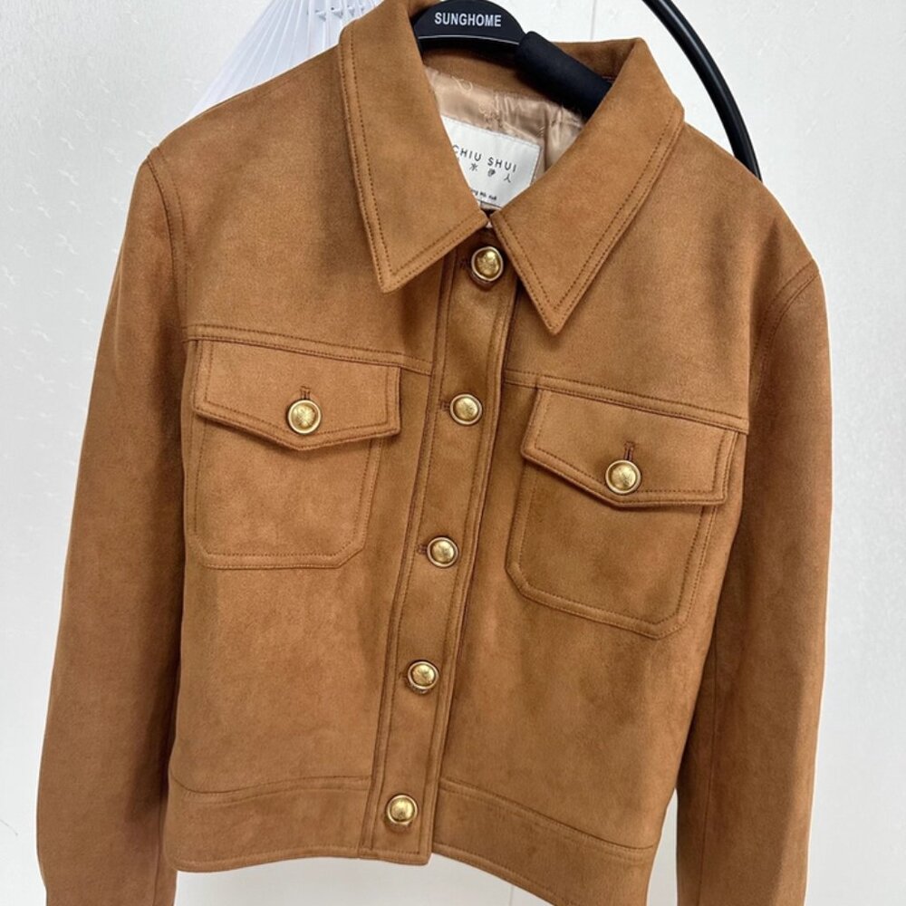 CHIO SHUI Marron Suede-Look Cropped Utility Jacket NWT - Picture 4 of 6